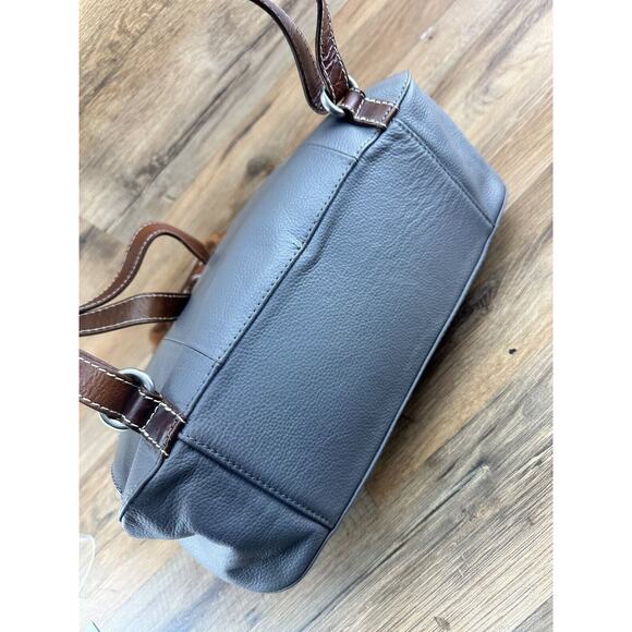 Nino Bossi Backpack Bag Purse Gray Brown Leather Magnetic Close Large main image 4